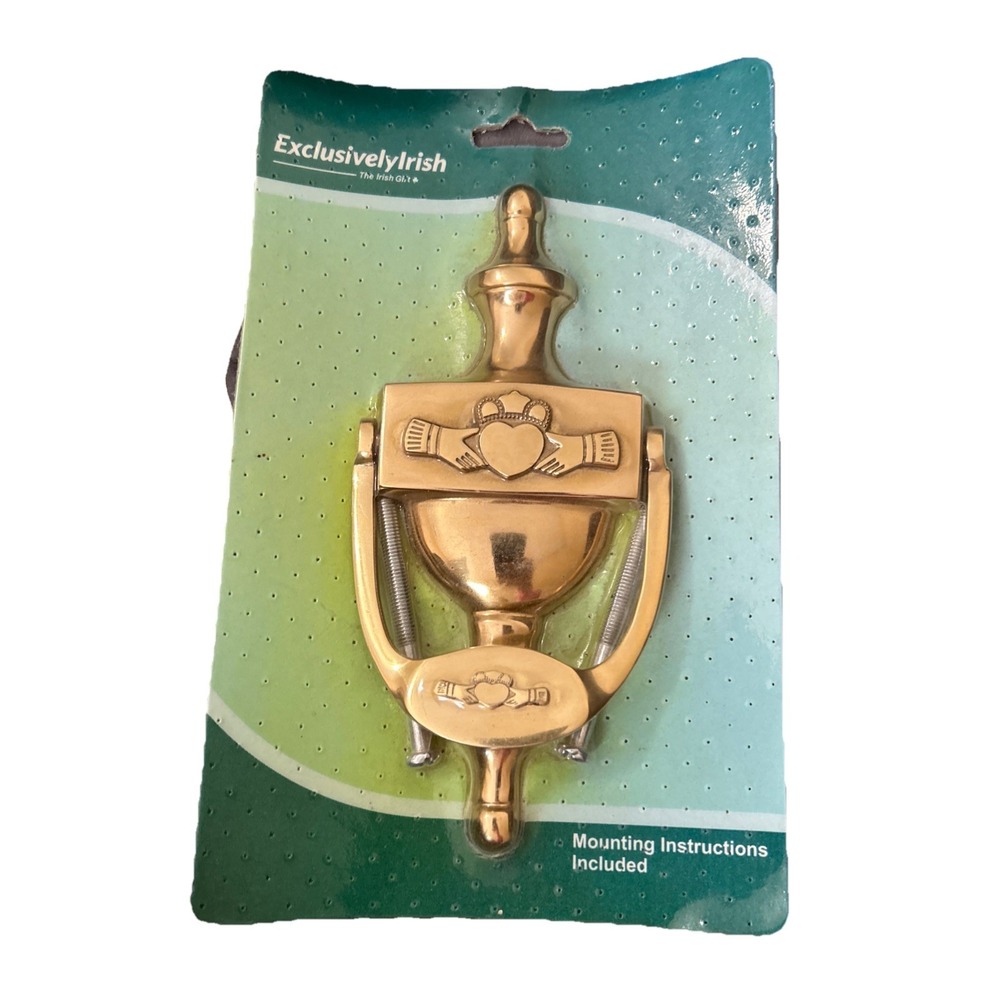 Vintage Claddagh Irish Door Knocker Celtic Cross Heart Brass with Hardware New - Picture 3 of 5